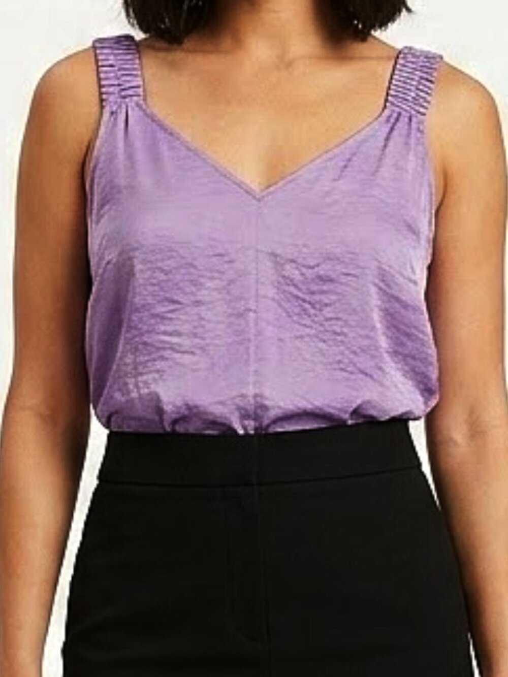 DKNY Ruched Strap "Digital" Lavender Sleeveless Blouse NEW- Sz. Med